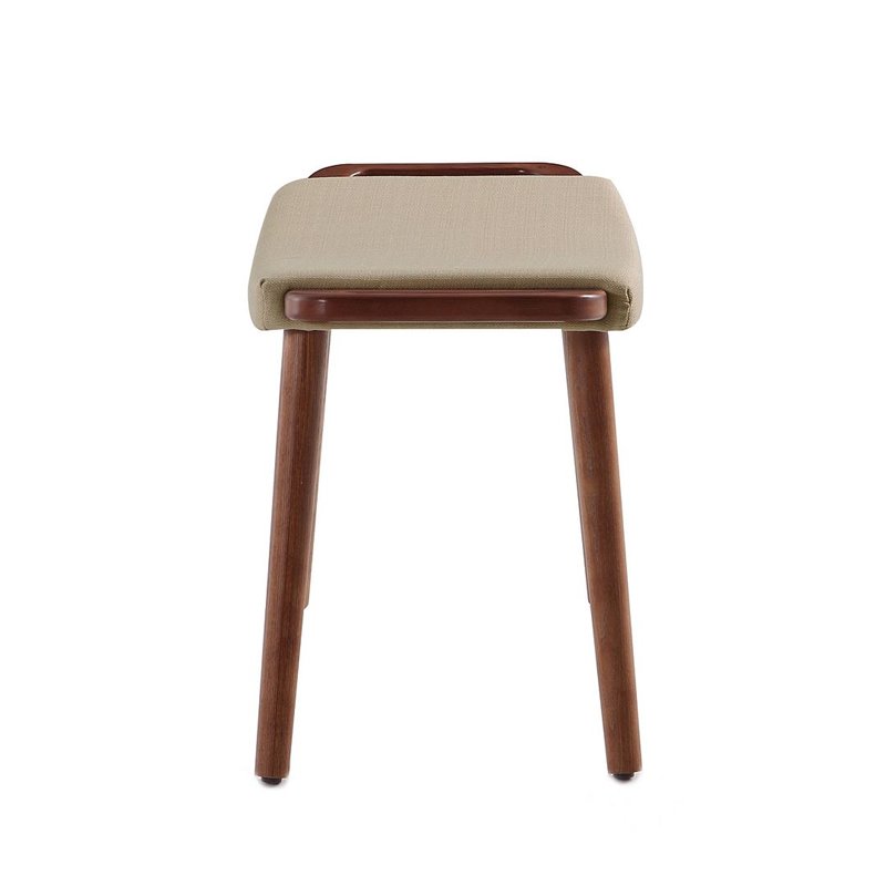 Manhattan Comfort Geta Linen Fabric/Wood Ottoman in Barley Cream/Antique Walnut