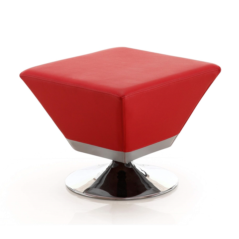 Manhattan Comfort Diamond Faux Leather Swivel Ottoman in Red