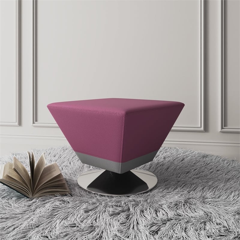 Manhattan Comfort Diamond Faux Leather Swivel Ottoman in Purple