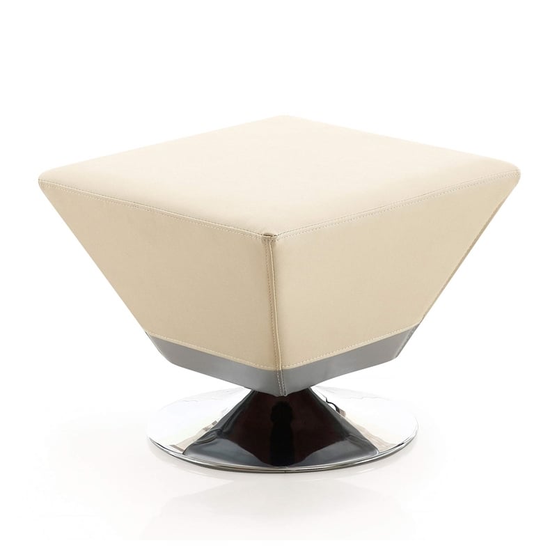 Manhattan Comfort Diamond Faux Leather Swivel Ottoman in Tan