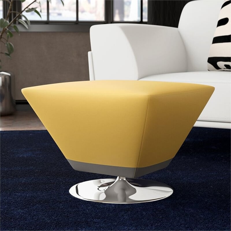 Manhattan Comfort Diamond Faux Leather Swivel Ottoman in Yellow