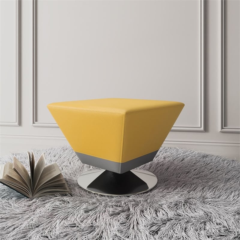 Manhattan Comfort Diamond Faux Leather Swivel Ottoman in Yellow