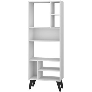 warren wood tall bookcase 1.0 with 8 shelves in white with black feet