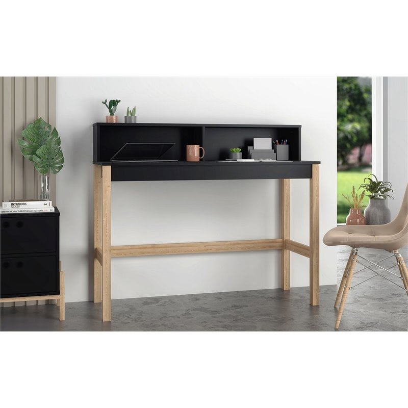 Manhattan Comfort Bowery Mid-Century Solid Wood Desk in Black/Oak