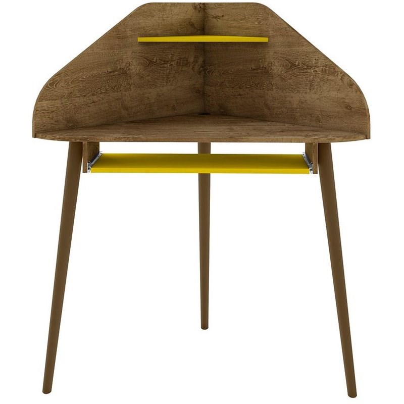 Bradley Wood Corner Desk in Rustic Brown & Yellow
