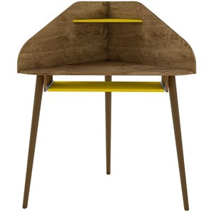 Bradley Wood Corner Desk in Rustic Brown & Yellow