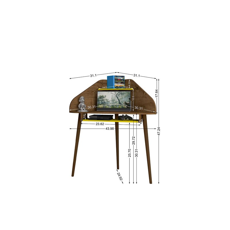 Bradley Wood Floating Corner Desk in Rustic Brown & Yellow