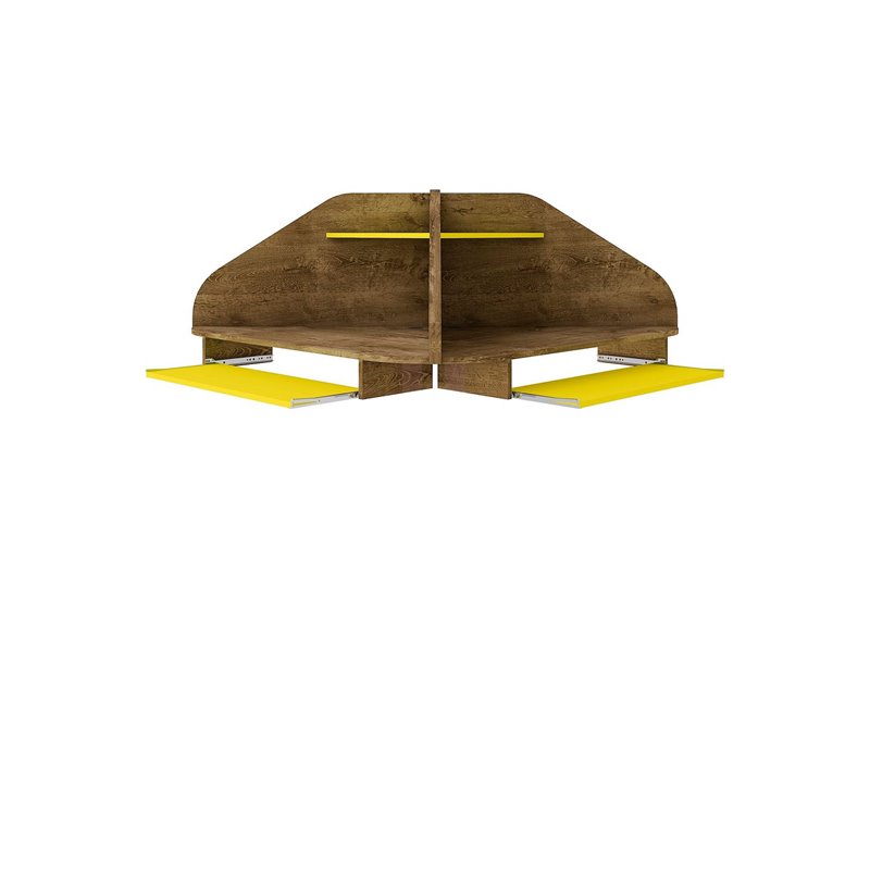 Bradley Wood Floating Corner Desk in Rustic Brown & Yellow