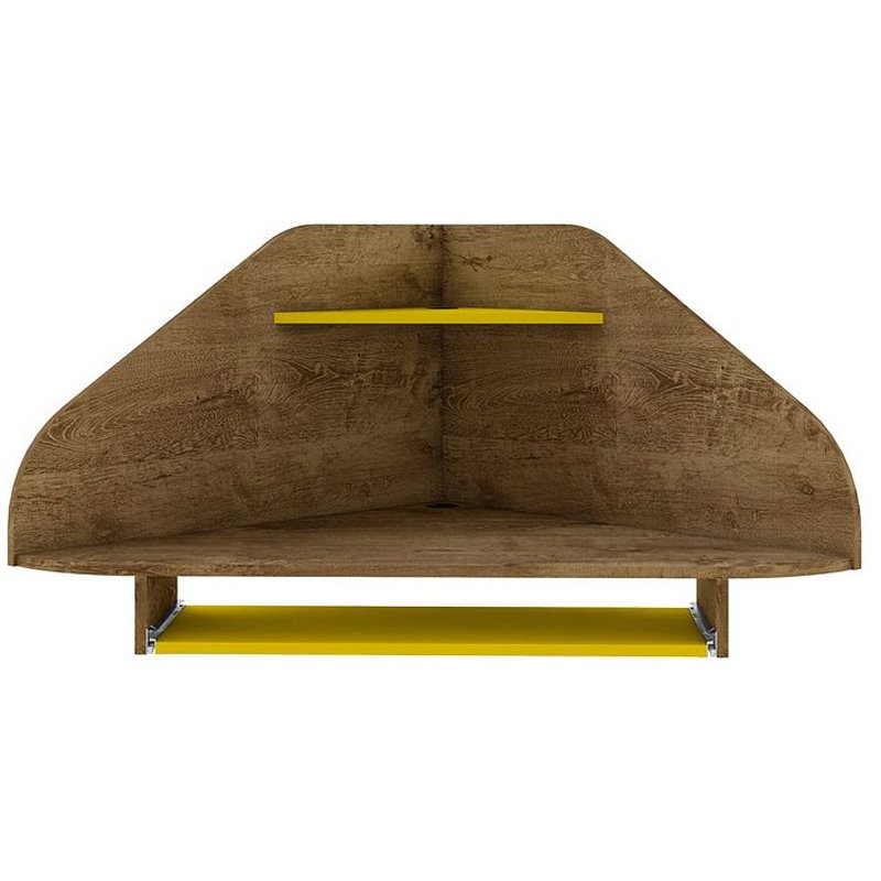 Bradley Wood Floating Corner Desk in Rustic Brown & Yellow