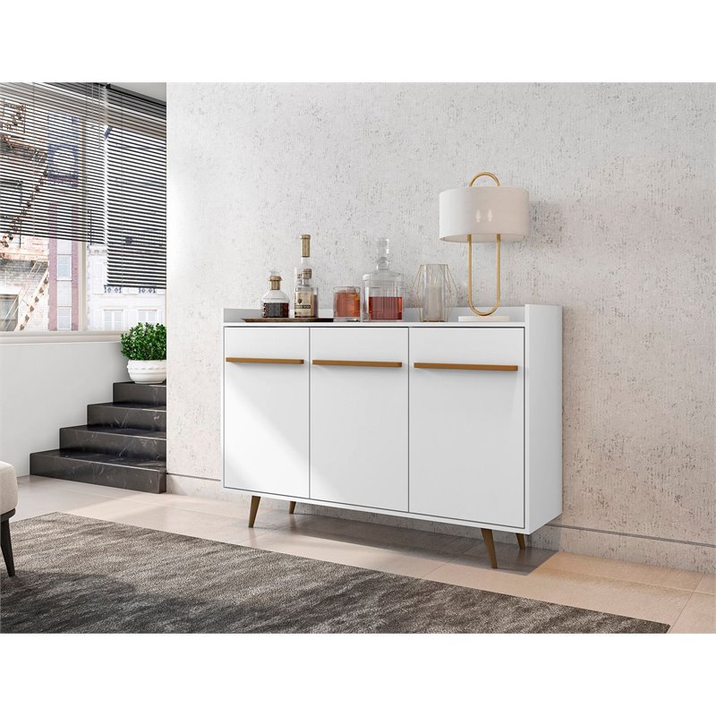 Manhattan Comfort Bradley 4 Shelves Wood Buffet Stand in White