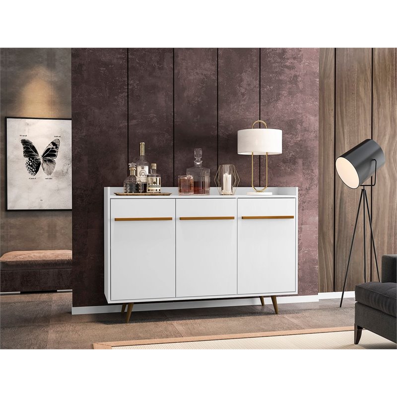 Manhattan Comfort Bradley 4 Shelves Wood Buffet Stand in White
