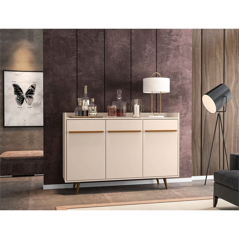Manhattan Comfort Bradley 4 Shelves Wood Buffet Stand in Off White
