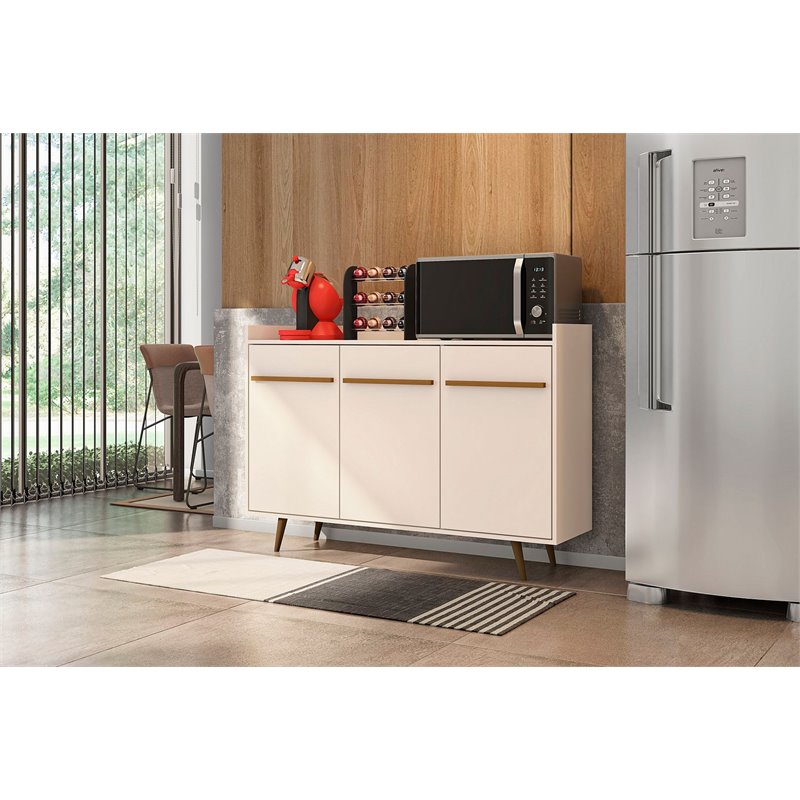 Manhattan Comfort Bradley 4 Shelves Wood Buffet Stand in Off White