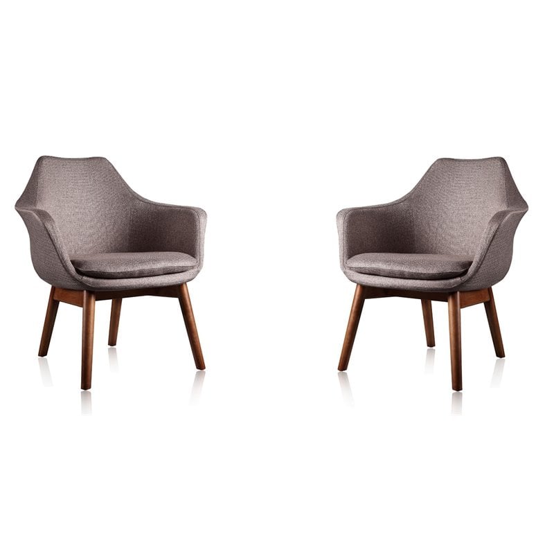 Manhattan Comfort Cronkite Fabric Accent Chair in Gray/Walnut (Set of 2)