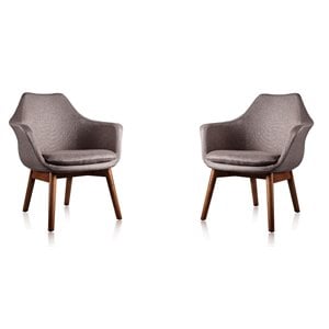 Manhattan Comfort Cronkite Fabric Accent Chair in Gray/Walnut (Set of 2)