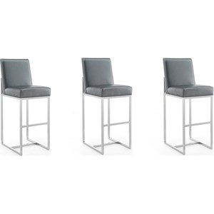 Manhattan Comfort Element 29.53&quot Faux Leather Barstool in Gray (Set of 3)