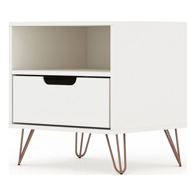 Manhattan Comfort Rockefeller 1-Drawer Wood Nightstand in White (Set of 2)