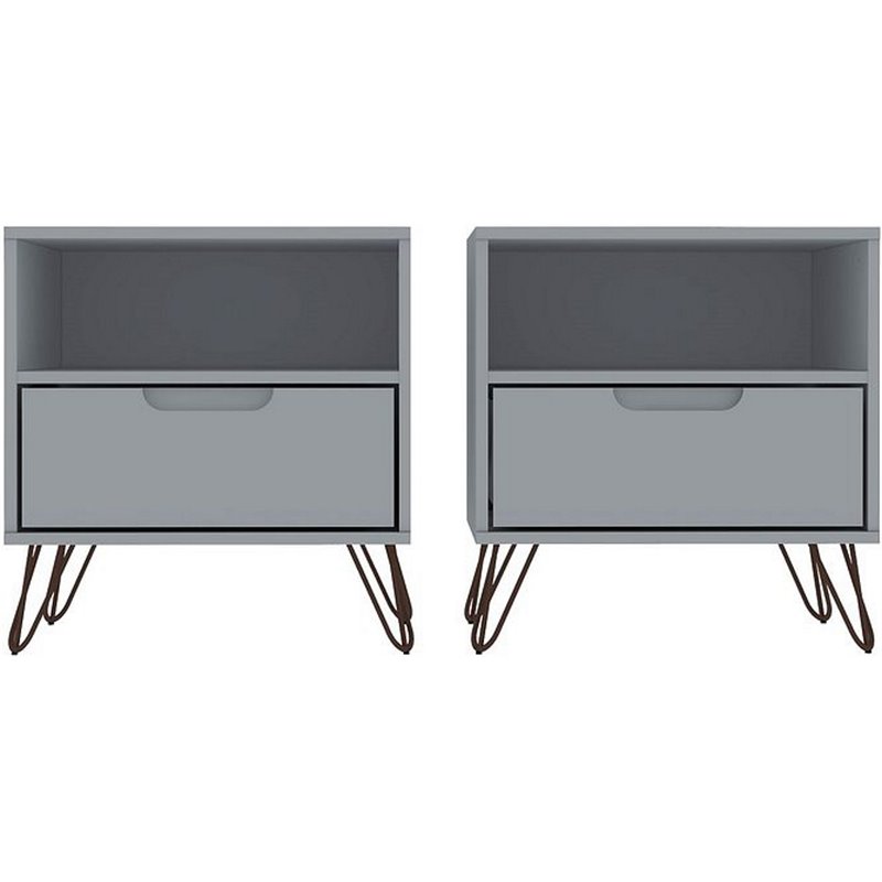 Manhattan Comfort Rockefeller 1-Drawer Wood Nightstand in White (Set of 2)