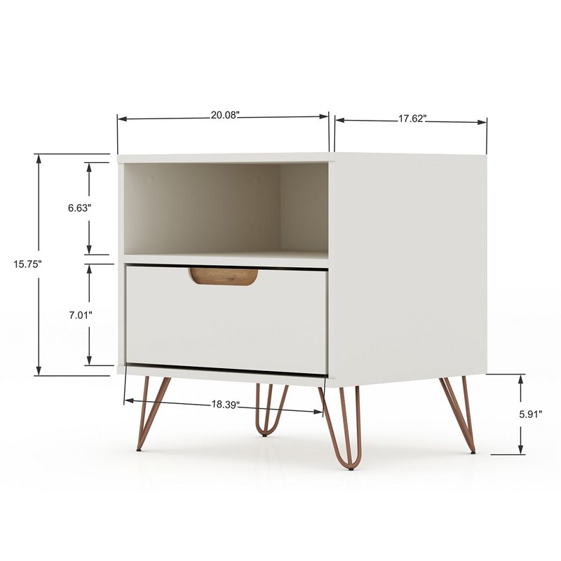 Manhattan Comfort Rockefeller 1-Drawer Wood Nightstand in Off White (Set of 2)