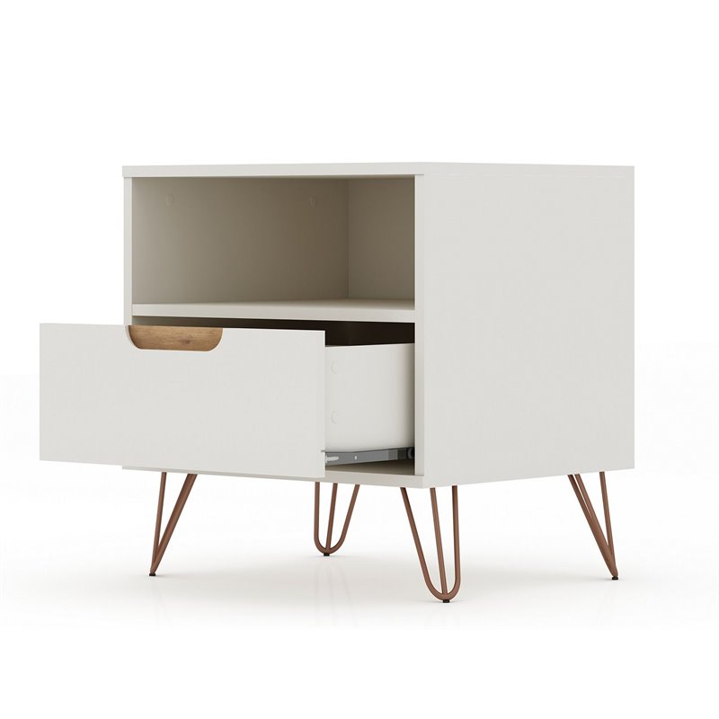 Manhattan Comfort Rockefeller 1-Drawer Wood Nightstand in Off White (Set of 2)