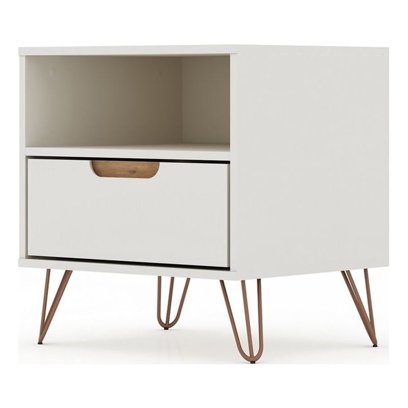 Manhattan Comfort Rockefeller 1-Drawer Wood Nightstand in Off White (Set of 2)