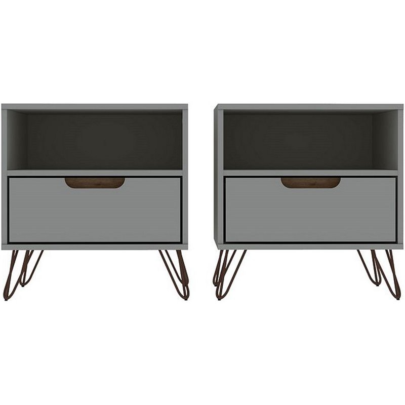 Manhattan Comfort Rockefeller 1-Drawer Wood Nightstand in Off White (Set of 2)