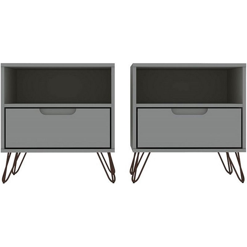 Manhattan Comfort Rockefeller 1-Drawer Wood Nightstand in Off White (Set of 2)