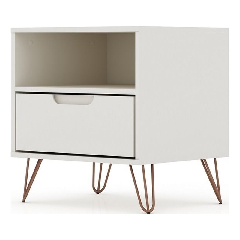 Manhattan Comfort Rockefeller 1-Drawer Wood Nightstand in Off White (Set of 2)