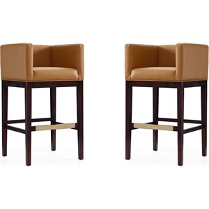 Manhattan Comfort Kingsley 30&quot Faux Leather Barstool in Camel Brown (Set of 2)