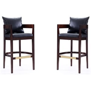 Manhattan Comfort Ritz 30.5&quot Faux Leather Barstool in Black/Walnut (Set of 2)