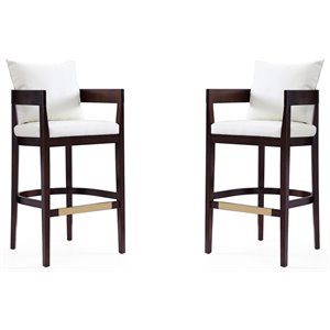 Manhattan Comfort Ritz 30.5&quot Faux Leather Barstool in Ivory/Walnut (Set of 2)