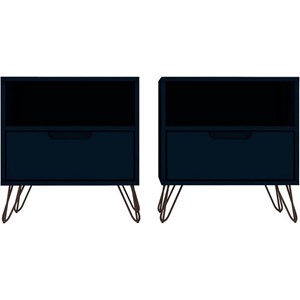 Manhattan Comfort Rockefeller 1-Drawer Wood Nightstand in Blue (Set of 2)