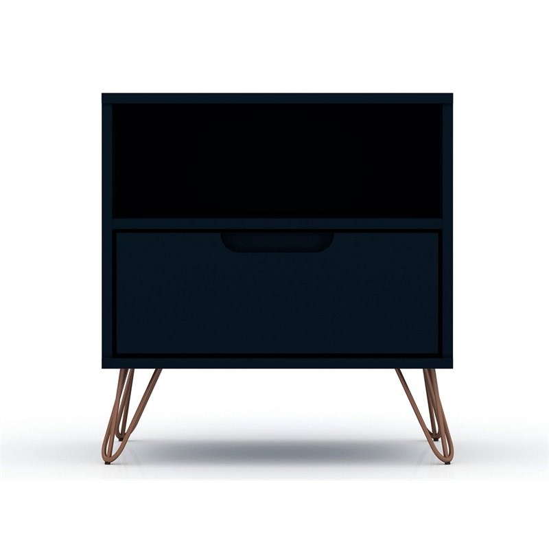 Manhattan Comfort Rockefeller 1-Drawer Wood Nightstand in Blue (Set of 2)
