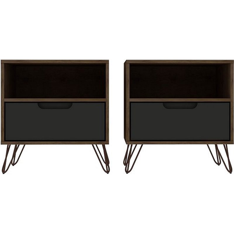 Manhattan Comfort Rockefeller 1-Drawer Wood Nightstand in Gray (Set of 2)