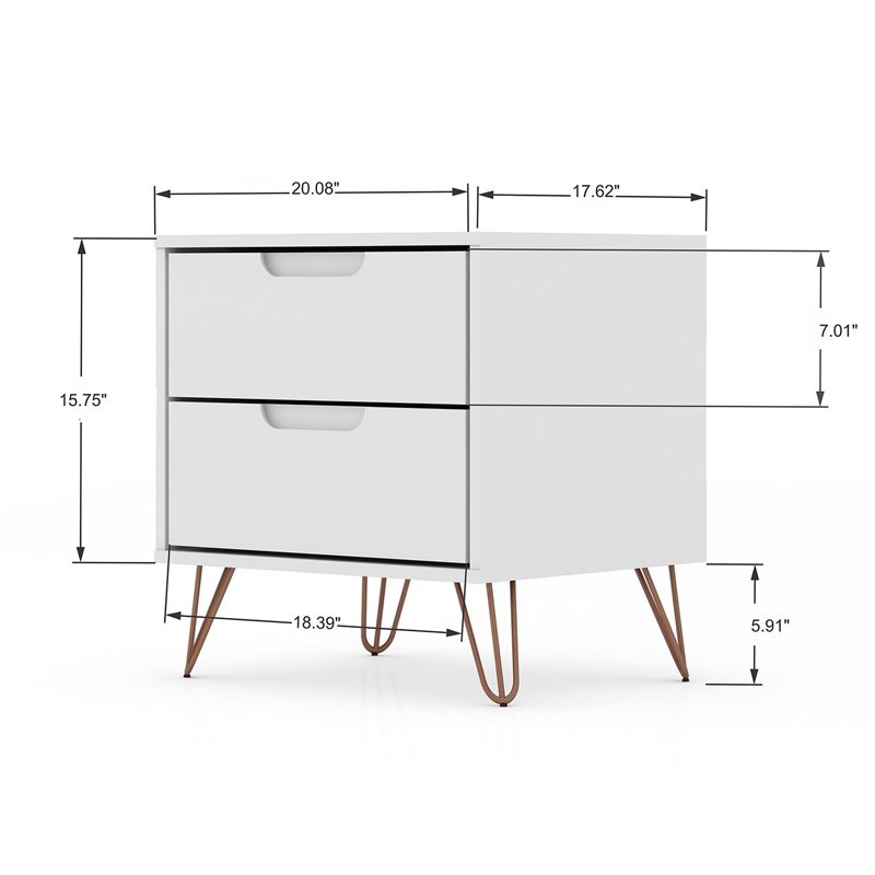 Manhattan Comfort Rockefeller 2-Drawer Wood Nightstand in White (Set of 2)