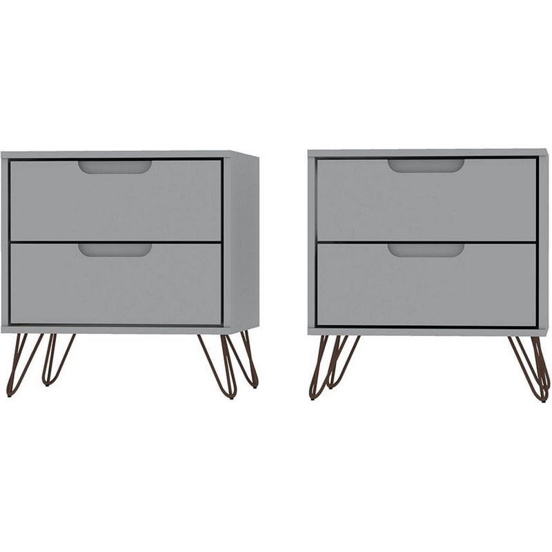 Manhattan Comfort Rockefeller 2-Drawer Wood Nightstand in White (Set of 2)