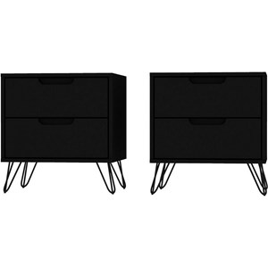 Manhattan Comfort Rockefeller 2-Drawer Wood Nightstand in Black (Set of 2)