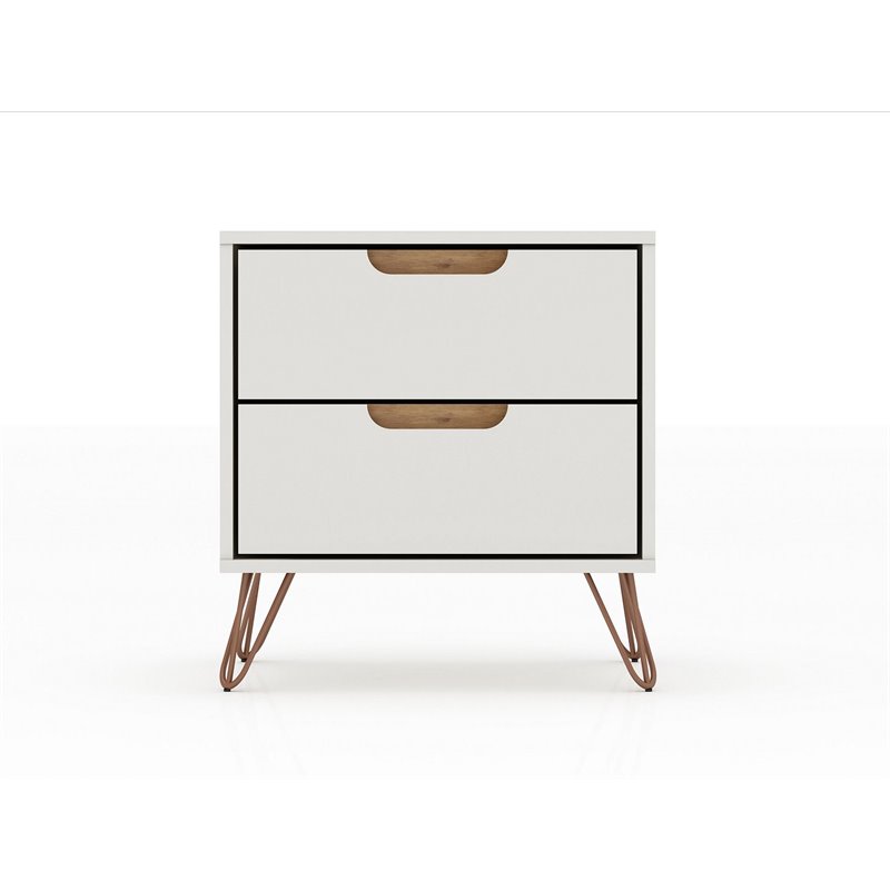 Manhattan Comfort Rockefeller 2-Drawer Wood Nightstand in Off White (Set of 2)