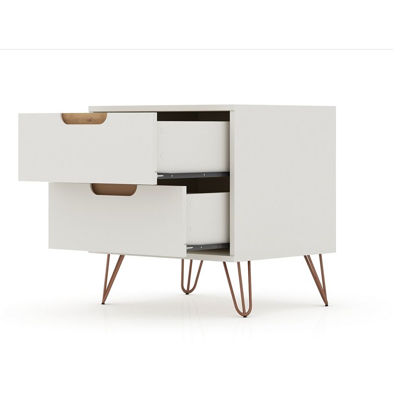 Manhattan Comfort Rockefeller 2-Drawer Wood Nightstand in Off White (Set of 2)