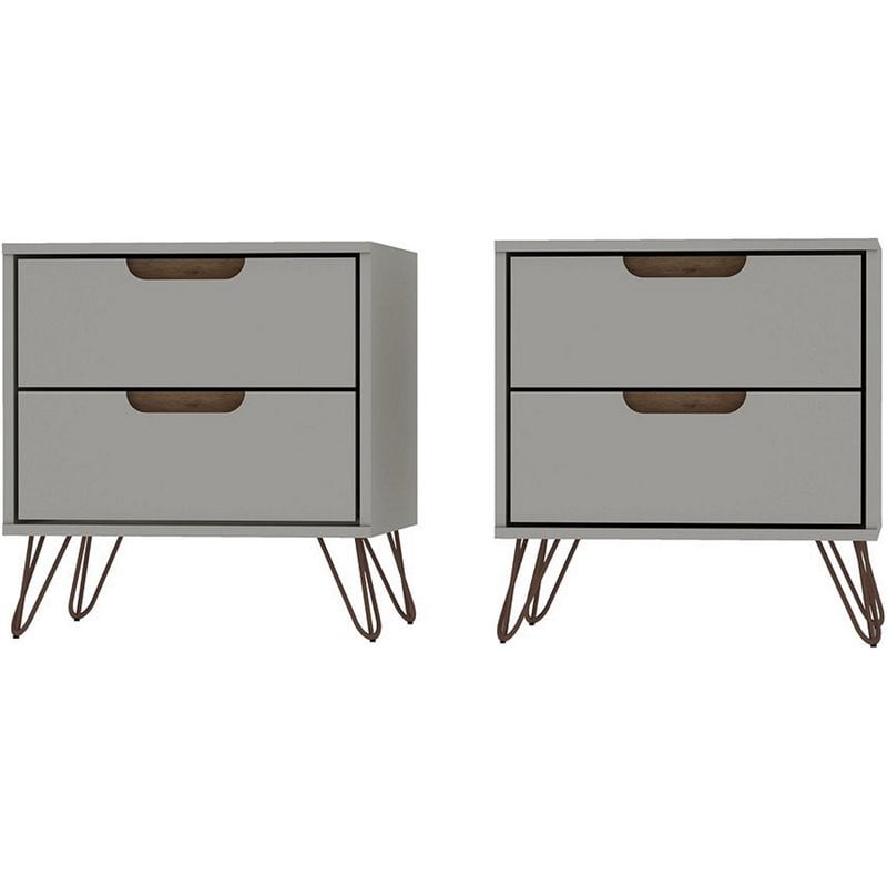 Manhattan Comfort Rockefeller 2-Drawer Wood Nightstand in Off White (Set of 2)