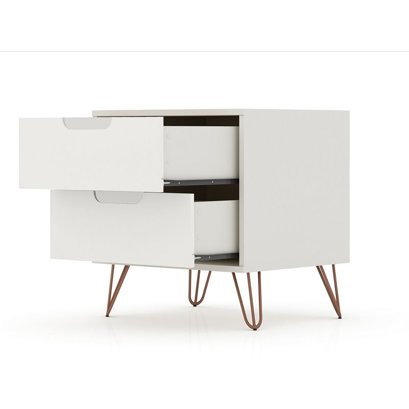 Manhattan Comfort Rockefeller 2-Drawer Wood Nightstand in Off White (Set of 2)