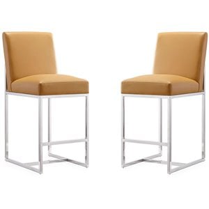 Manhattan Comfort Element 24.8&quot Faux Leather Counter Stool in Camel (Set of 2)