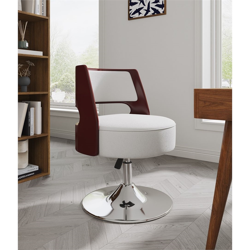 Manhattan Comfort Salon Faux Leather Height Adjustable Accent Chair in White