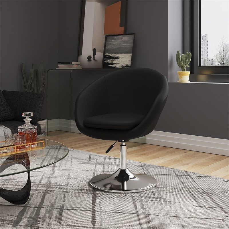 Manhattan Comfort Hopper Faux Leather Height Adjustable Chair in Black