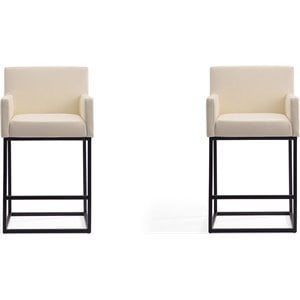 Manhattan Comfort Ambassador 26&quot Faux Leather Counter Stool in Cream (Set of 2)