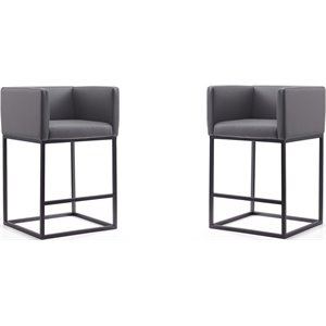 Manhattan Comfort Embassy 25&quot Faux Leather Counter Stool in Gray (Set of 2)