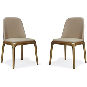 Manhattan Comfort Courding 18.7&quot Faux Leather Dining Chair in Tan (Set of 2)
