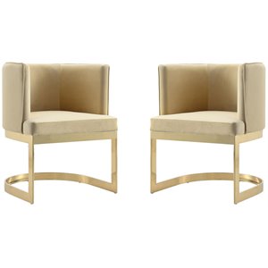 Manhattan Comfort Aura 18.9&quot Velvet Dining Chair in Sand (Set of 2)