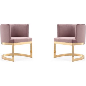 Manhattan Comfort Aura 18.9&quot Velvet Dining Chair in Blush Pink (Set of 2)