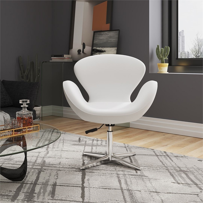 Manhattan Comfort Raspberry Faux Leather Height Adjustable Chair in White